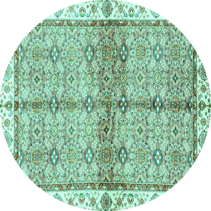 Round Machine Washable Oriental Turquoise Traditional Area Rugs, wshabs3200turq