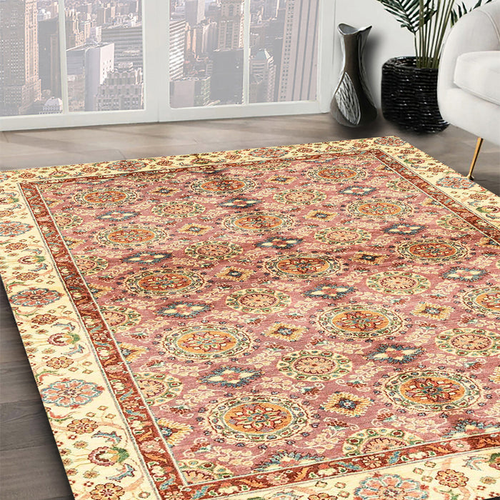 Abstract Orange Oriental Rug in Family Room, abs3200