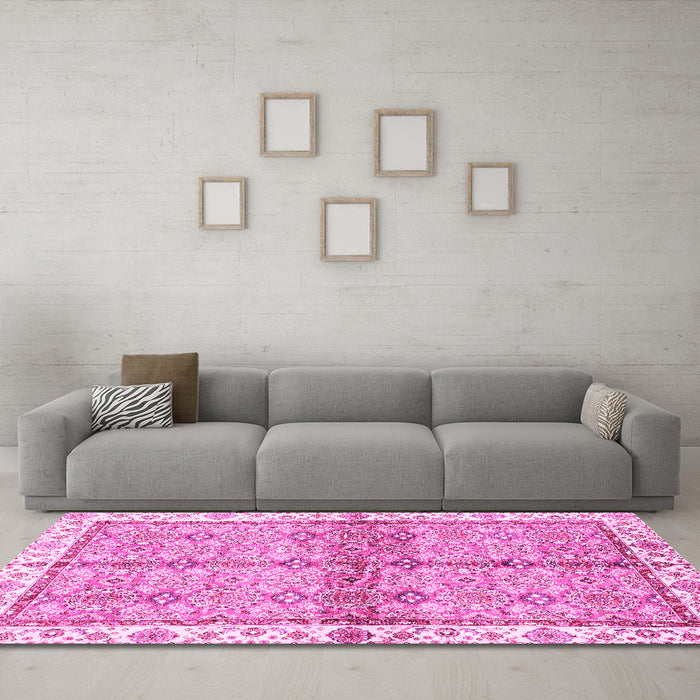 Machine Washable Oriental Pink Traditional Rug in a Living Room, wshabs3200pnk