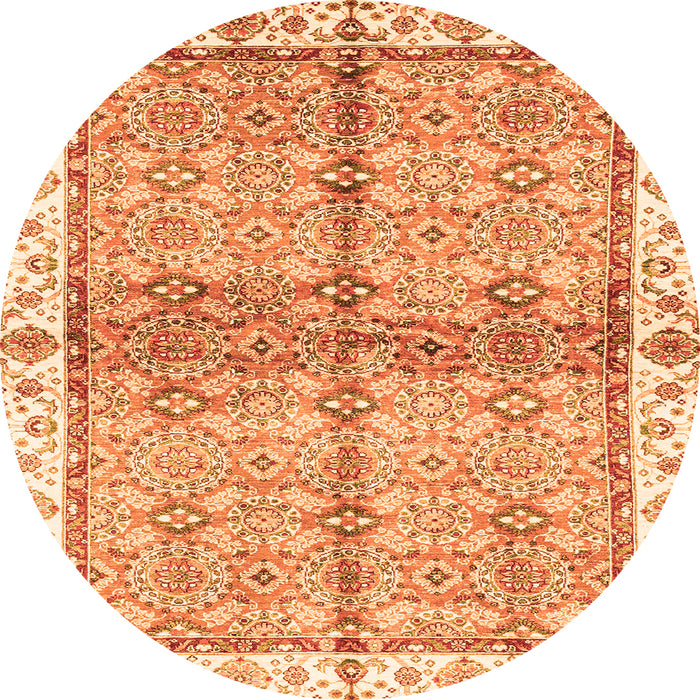 Round Machine Washable Oriental Orange Traditional Area Rugs, wshabs3200org