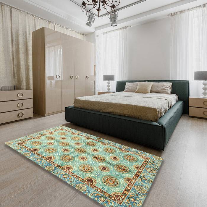 Abstract Brown Modern Rug in a Bedroom, abs3201