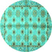 Round Machine Washable Abstract Turquoise Modern Area Rugs, wshabs3201turq