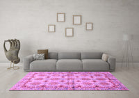 Machine Washable Abstract Pink Modern Rug, wshabs3201pnk