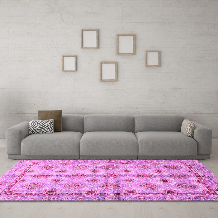 Machine Washable Abstract Pink Modern Rug in a Living Room, wshabs3201pnk