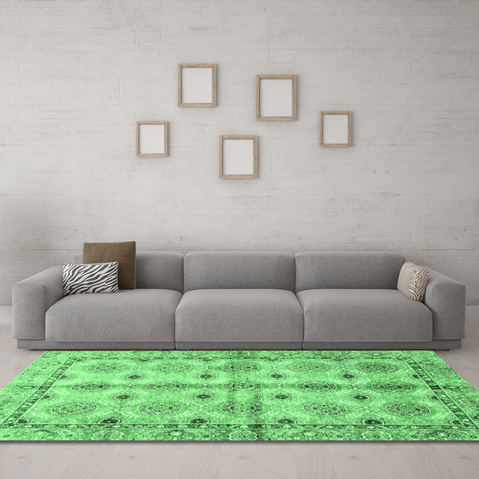 Machine Washable Abstract Emerald Green Modern Area Rugs in a Living Room,, wshabs3201emgrn