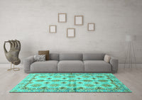 Machine Washable Abstract Turquoise Modern Rug, wshabs3201turq