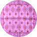 Round Machine Washable Abstract Pink Modern Rug, wshabs3201pnk