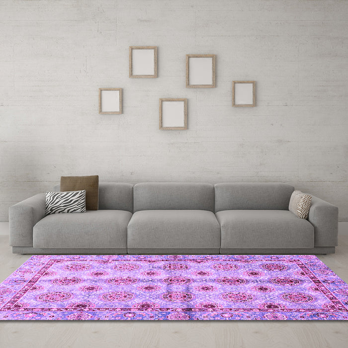 Machine Washable Abstract Purple Modern Area Rugs in a Living Room, wshabs3201pur