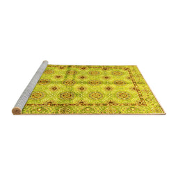Sideview of Machine Washable Abstract Yellow Modern Rug, wshabs3201yw