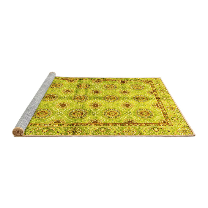 Sideview of Machine Washable Abstract Yellow Modern Rug, wshabs3201yw