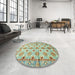 Round Machine Washable Abstract Brown Rug in a Office, wshabs3201