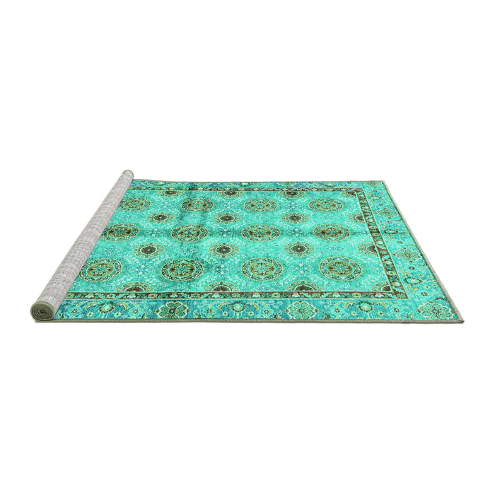 Sideview of Machine Washable Abstract Turquoise Modern Area Rugs, wshabs3201turq