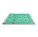 Sideview of Machine Washable Abstract Turquoise Modern Area Rugs, wshabs3201turq