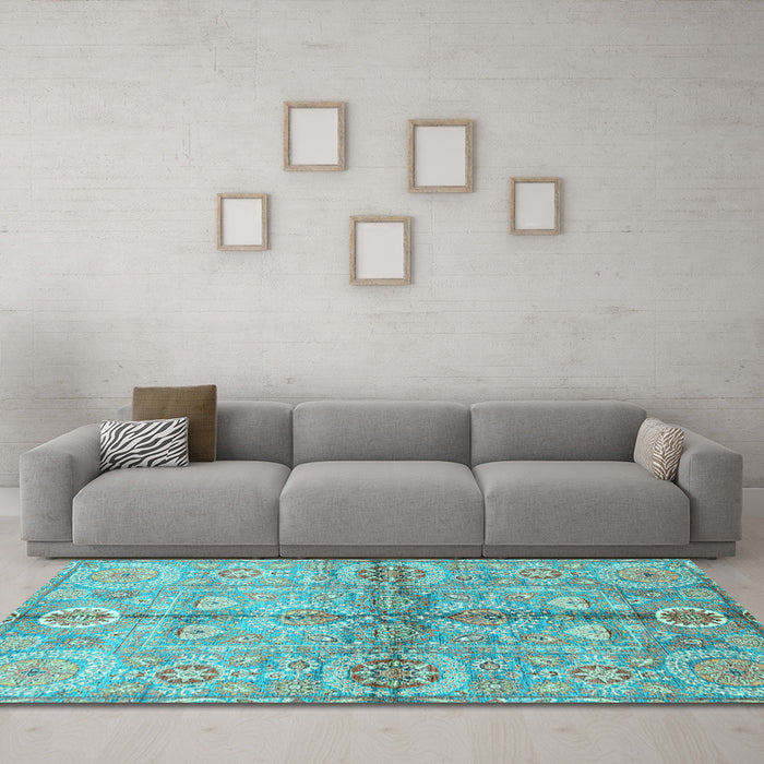 Machine Washable Oriental Light Blue Traditional Rug in a Living Room, wshabs3202lblu