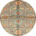 Round Abstract Gold Brown Oriental Rug, abs3202