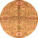 Round Machine Washable Oriental Orange Traditional Area Rugs, wshabs3202org