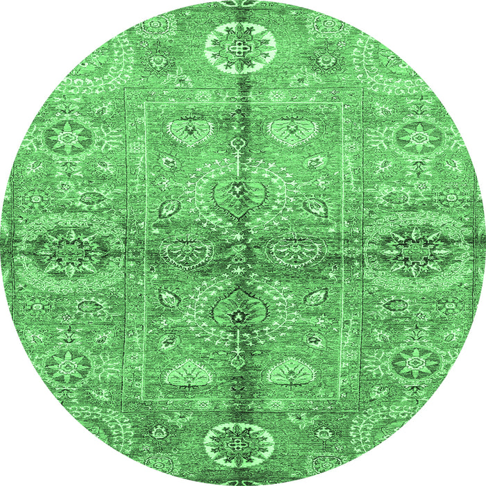 Round Machine Washable Oriental Emerald Green Traditional Area Rugs, wshabs3202emgrn