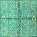 Square Machine Washable Oriental Turquoise Traditional Area Rugs, wshabs3202turq