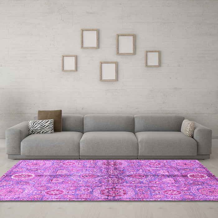 Machine Washable Oriental Purple Traditional Area Rugs in a Living Room, wshabs3202pur