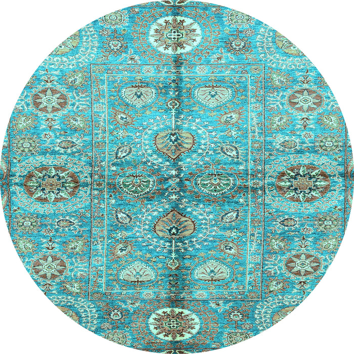 Round Oriental Light Blue Traditional Rug, abs3202lblu