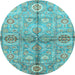 Round Oriental Light Blue Traditional Rug, abs3202lblu