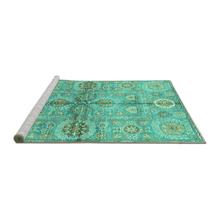 Sideview of Machine Washable Oriental Turquoise Traditional Area Rugs, wshabs3202turq