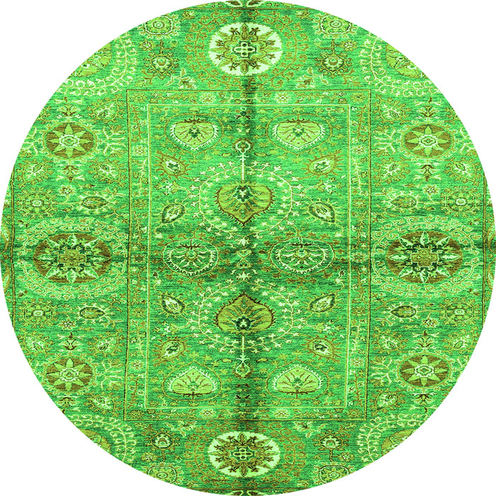Round Machine Washable Oriental Green Traditional Area Rugs, wshabs3202grn
