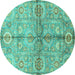 Round Machine Washable Oriental Turquoise Traditional Area Rugs, wshabs3202turq