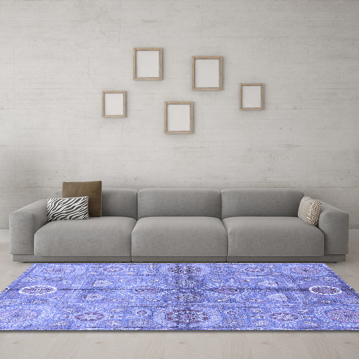 Machine Washable Oriental Blue Traditional Rug in a Living Room, wshabs3202blu