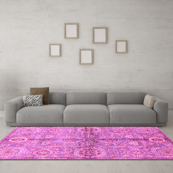 Machine Washable Oriental Pink Traditional Rug in a Living Room, wshabs3202pnk