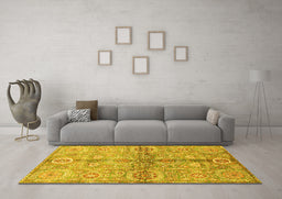 Machine Washable Oriental Yellow Traditional Rug in a Living Room, wshabs3202yw