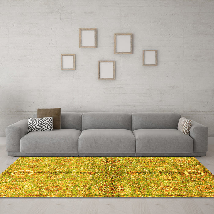 Machine Washable Oriental Yellow Traditional Rug in a Living Room, wshabs3202yw