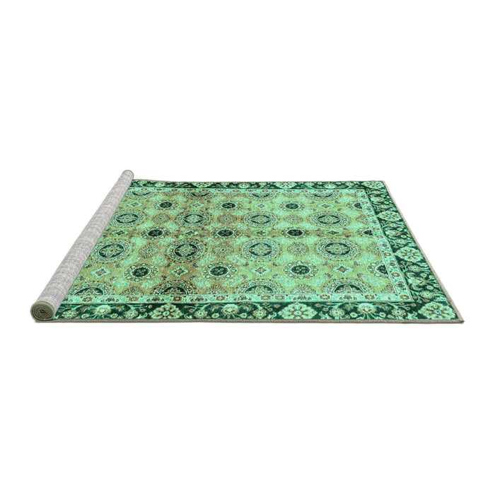 Sideview of Machine Washable Abstract Turquoise Modern Area Rugs, wshabs3203turq