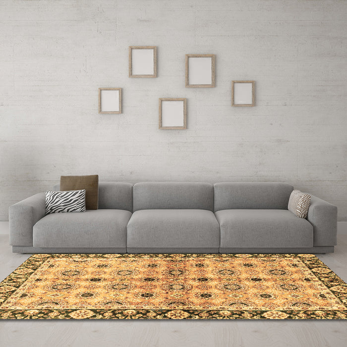 Machine Washable Abstract Brown Modern Rug in a Living Room,, wshabs3203brn