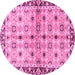 Round Machine Washable Abstract Pink Modern Rug, wshabs3203pnk