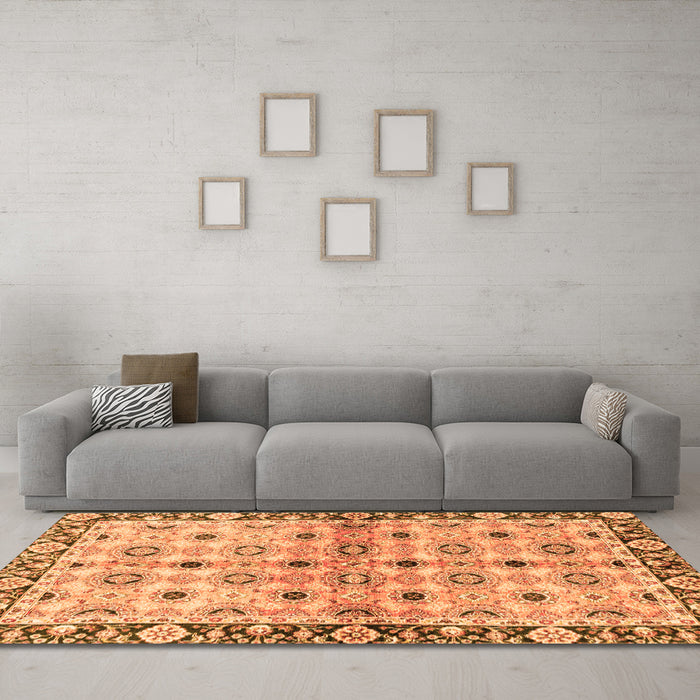 Machine Washable Abstract Orange Modern Area Rugs in a Living Room, wshabs3203org