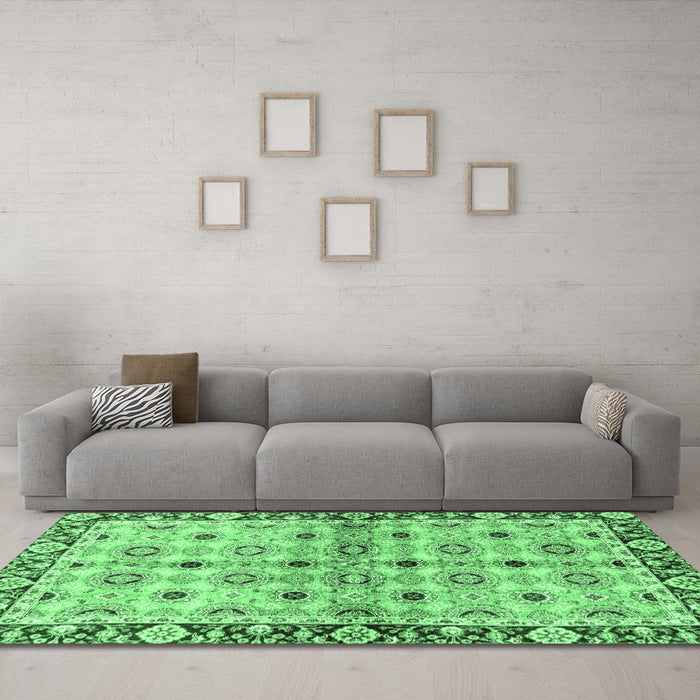 Machine Washable Abstract Emerald Green Modern Area Rugs in a Living Room,, wshabs3203emgrn