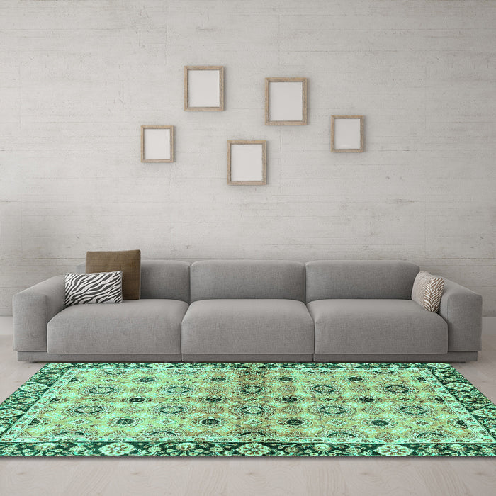Machine Washable Abstract Turquoise Modern Area Rugs in a Living Room,, wshabs3203turq