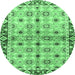 Round Machine Washable Abstract Emerald Green Modern Area Rugs, wshabs3203emgrn