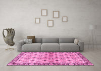 Machine Washable Abstract Pink Modern Rug, wshabs3203pnk