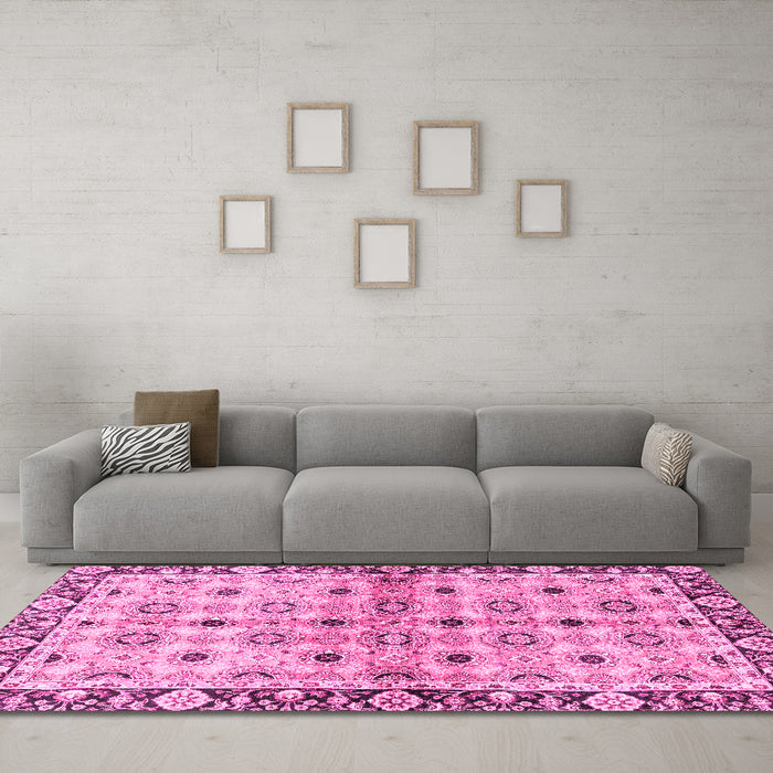 Machine Washable Abstract Pink Modern Rug in a Living Room, wshabs3203pnk