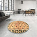 Round Machine Washable Abstract Red Rug in a Office, wshabs3203