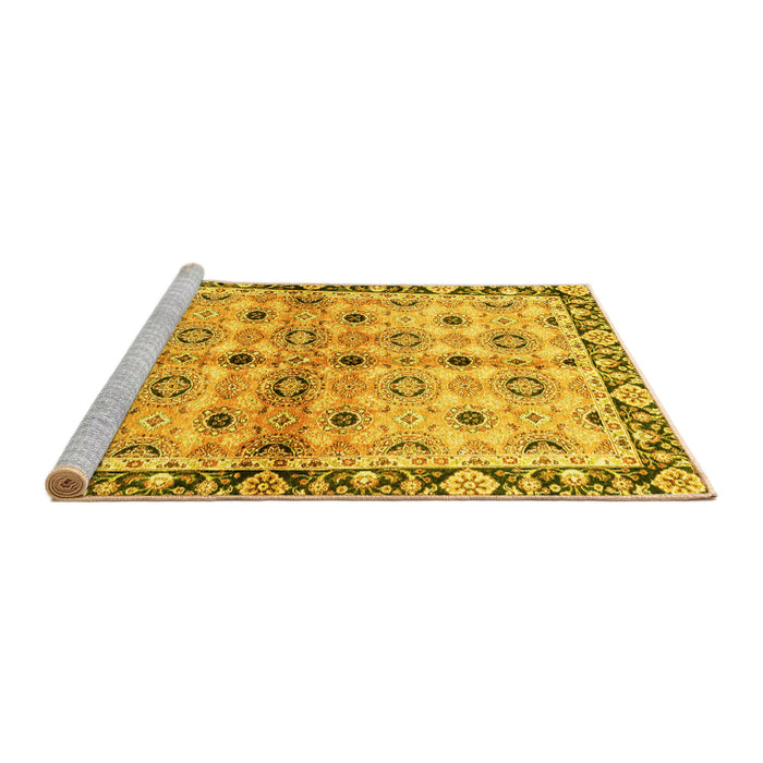 Sideview of Machine Washable Abstract Yellow Modern Rug, wshabs3203yw