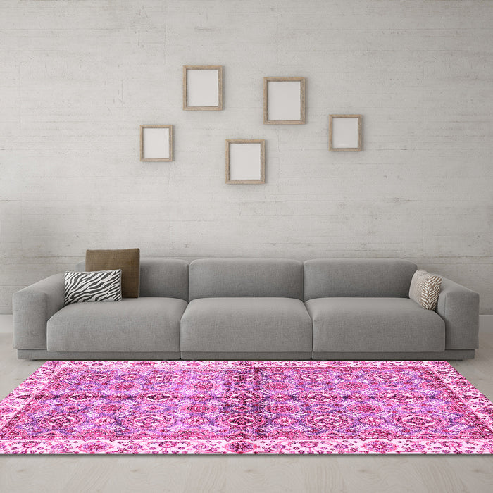 Machine Washable Oriental Pink Traditional Rug in a Living Room, wshabs3204pnk