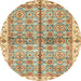 Round Abstract Brown Gold Oriental Rug, abs3204