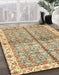 Abstract Brown Gold Oriental Rug in Family Room, abs3204