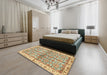 Abstract Brown Gold Oriental Rug in a Bedroom, abs3204