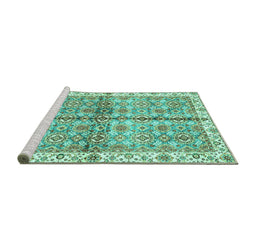 Sideview of Machine Washable Oriental Turquoise Traditional Area Rugs, wshabs3204turq