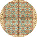 Round Machine Washable Abstract Brown Gold Rug, wshabs3204