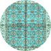 Round Machine Washable Oriental Light Blue Traditional Rug, wshabs3204lblu